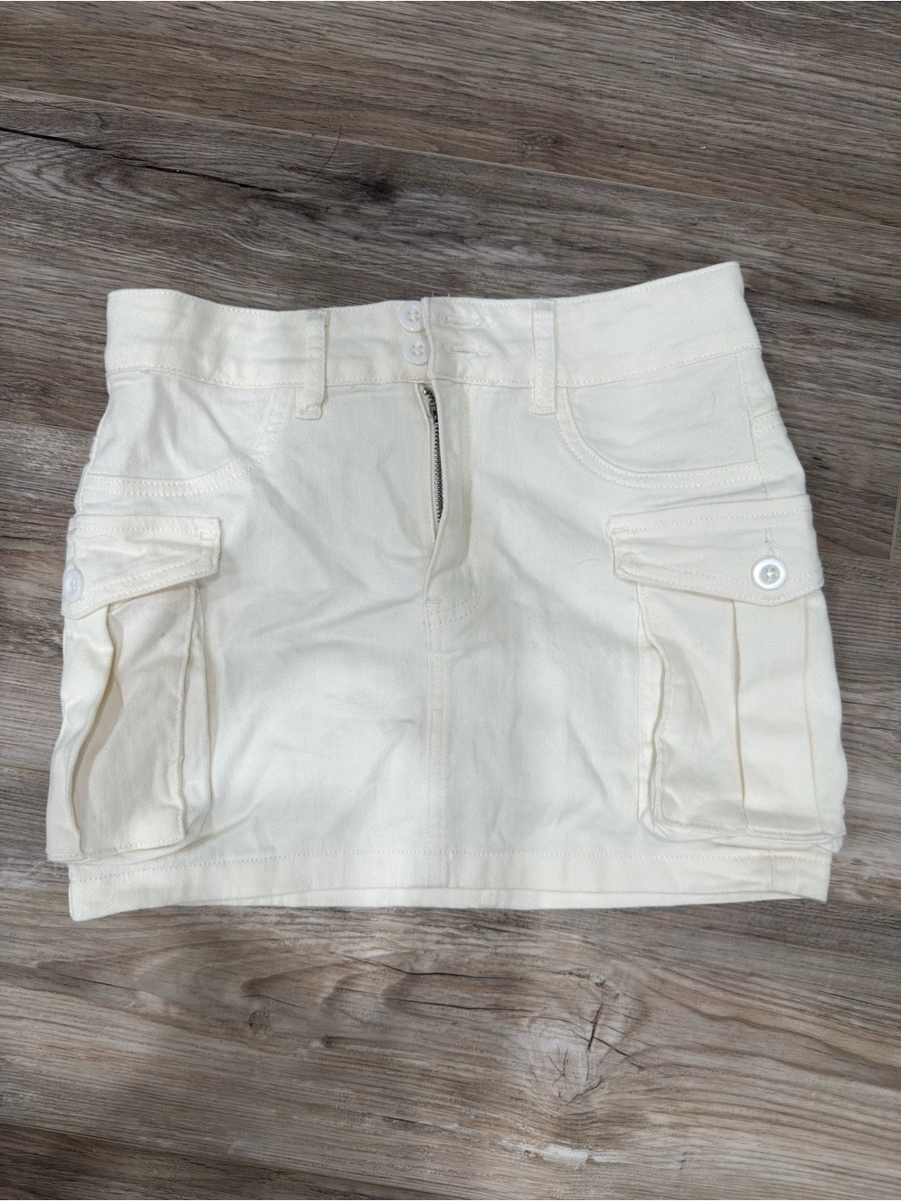 Cream Cargo Mini Skirt with Pocket Flaps